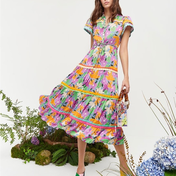 CeliaB Aneeta Purple & Orange Tiered Ruffled Sundress w/Flutter Sleeves SZ XS - Picture 1 of 9